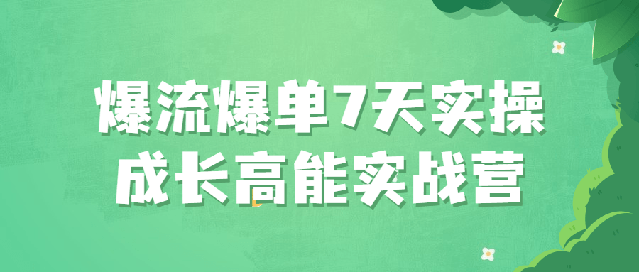 爆流爆单7天实操成长高能实战营-首码网-网上创业赚钱首码项目发布推广平台