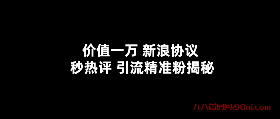 价值一万💰 新浪秒热评协议 引流精准粉揭秘-首码网-网上创业赚钱首码项目发布推广平台