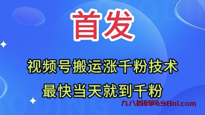 全网首发：视频号无脑搬运涨千粉技术，最快当天到千粉-首码网-网上创业赚钱首码项目发布推广平台