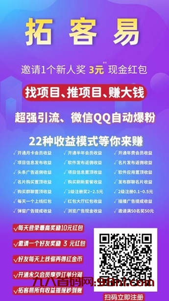 拓客易：自动浏览赚钱，天天印钱天天分红，邀请二级分成-首码网-网上创业赚钱首码项目发布推广平台