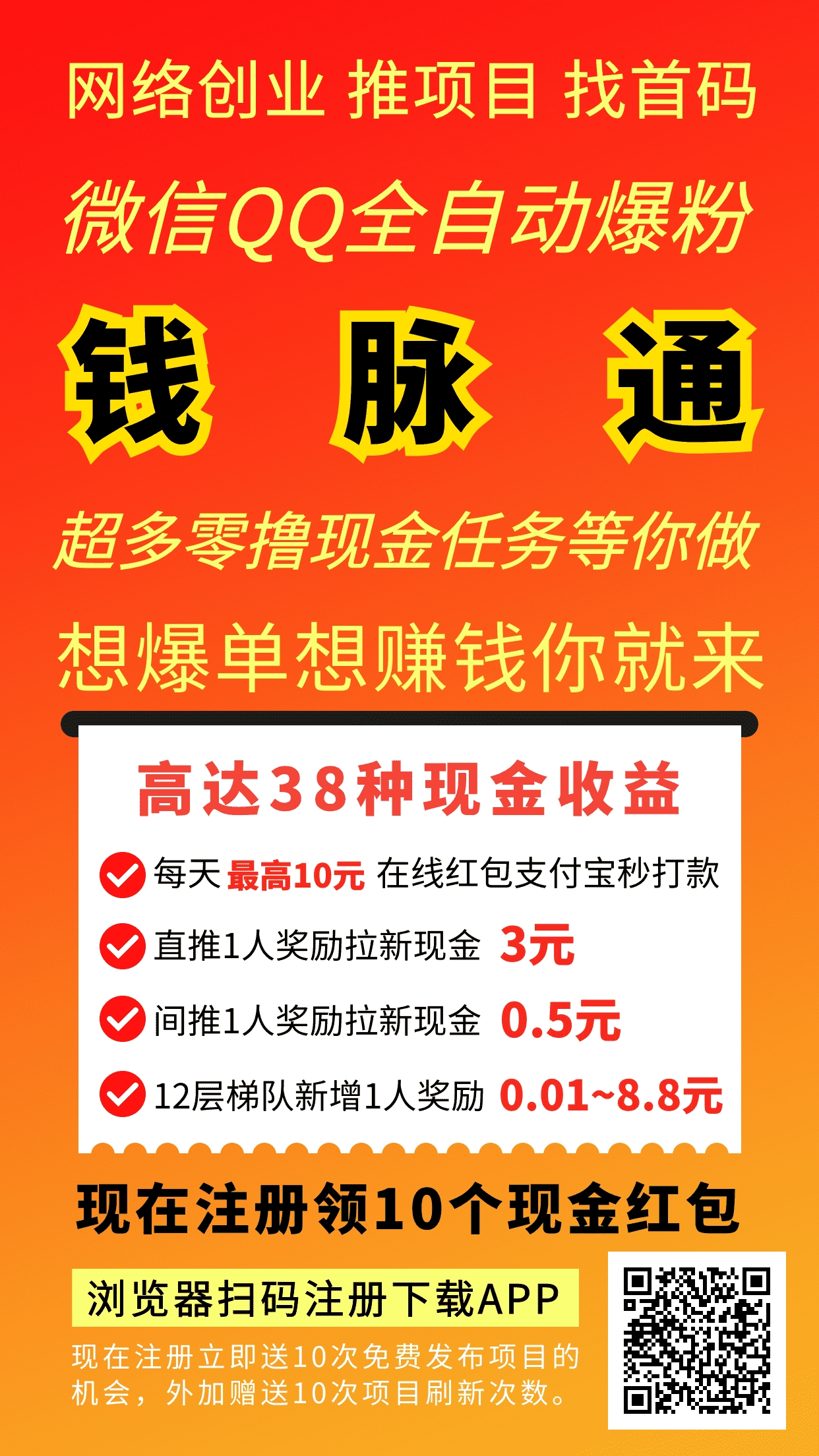 钱脉通，首码刚出，扶持超级会员，广告平台＋每天登陆领洪包＋股东分洪收益，发一条项目很多玩家浏览。-首码网-网上创业赚钱首码项目发布推广平台